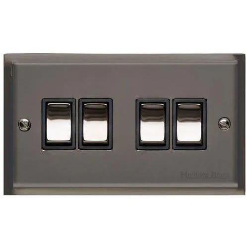 Elite Stepped Plate Range-Black Nickel-4 Gang Rocker Switch (10 Amp)