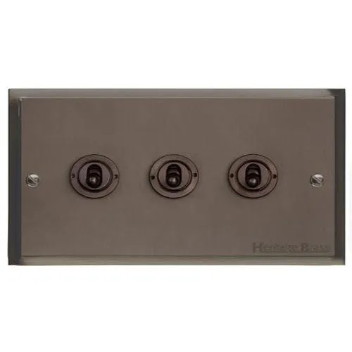 Elite Stepped Plate Range-Matt Bronze-3 Gang Toggle Switch