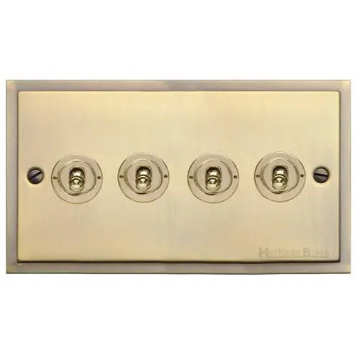 Elite Stepped Plate Range-Antique Brass-4 Gang Toggle Switch
