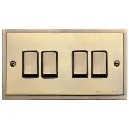 Elite Stepped Plate Range-Antique Brass-4 Gang Rocker Switch (10 Amp)