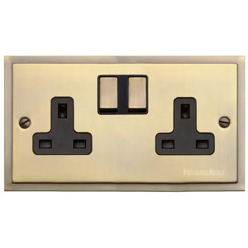 Elite Stepped Plate Range-Antique Brass-Double Socket (13 Amp)
