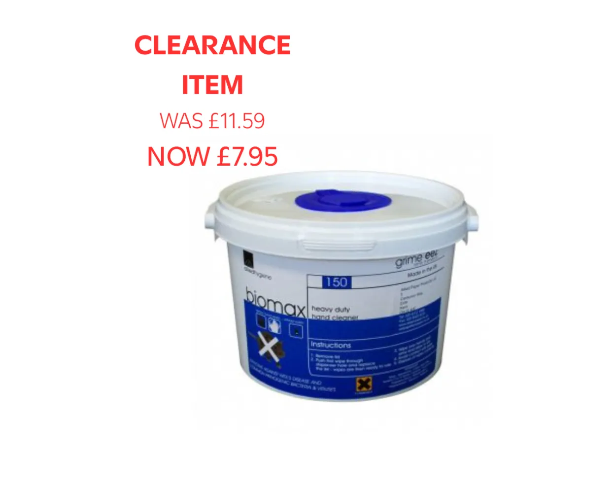 GrimeEez Biomax General purpose wipe, tub of 150 wipes (Weils disease wipe)