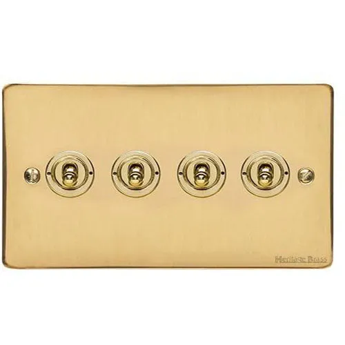 Elite Flat Plate Range-Polished Brass-4 Gang Toggle Switch