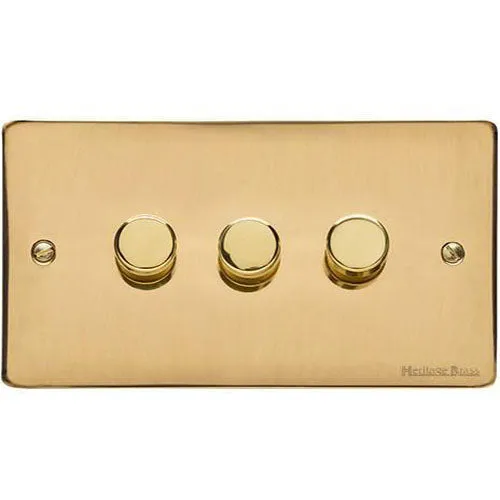 Elite Flat Plate Range-Polished Brass-3 Gang LED Dimmer (Compatible with LED Lamps)