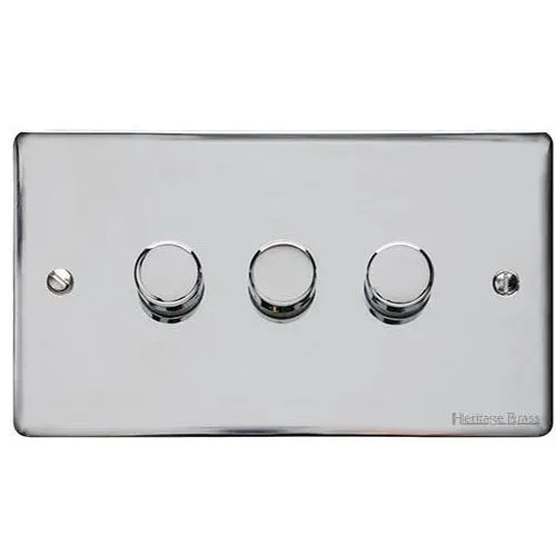 Elite Flat Plate Range-Polished Chrome-3 Gang Dimmer (250 watts)