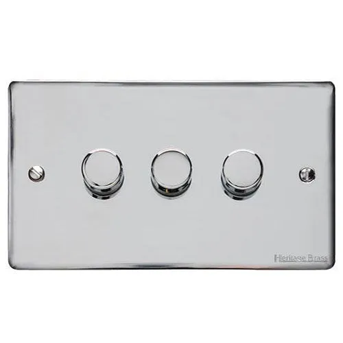 Elite Flat Plate Range-Polished Chrome-3 Gang LED Dimmer (Compatible with LED Lamps)