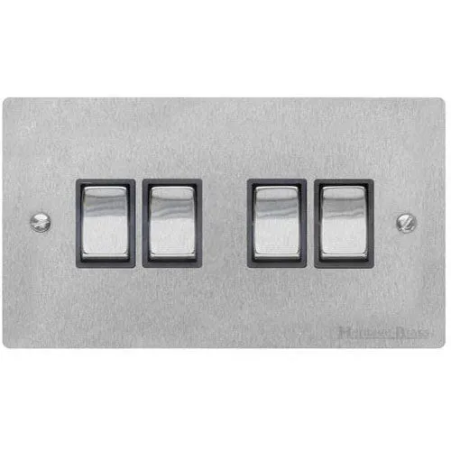 Elite Flat Plate Range-Satin Chrome-4 Gang Rocker Switch (10 Amp)