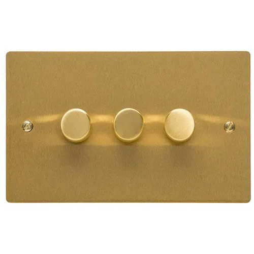 Elite Flat Plate Range-Satin Brass-3 Gang Dimmer (250 watts)