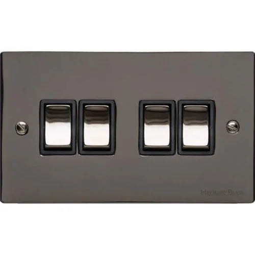 Elite Flat Plate Range-Black Nickel-4 Gang Rocker Switch (10 Amp)
