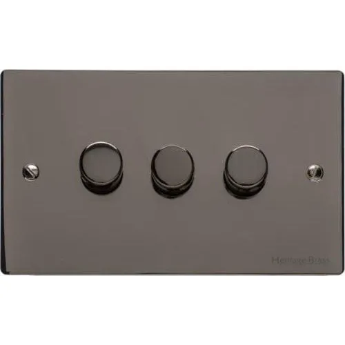 Elite Flat Plate Range-Black Nickel-3 Gang LED Dimmer (Compatible with LED Lamps)