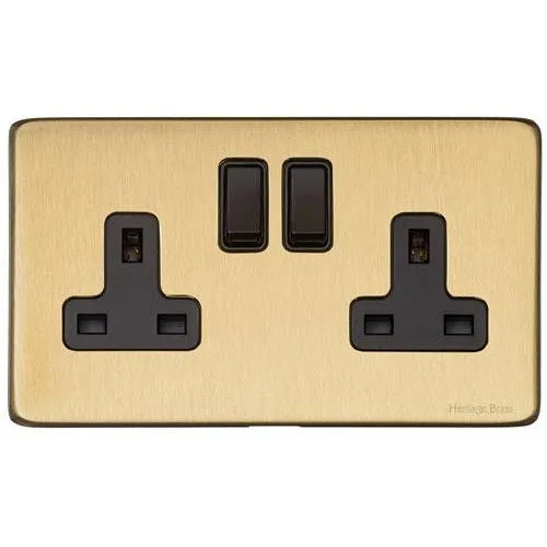 Vintage Range-Satin Brass-Double Socket (13 Amp)