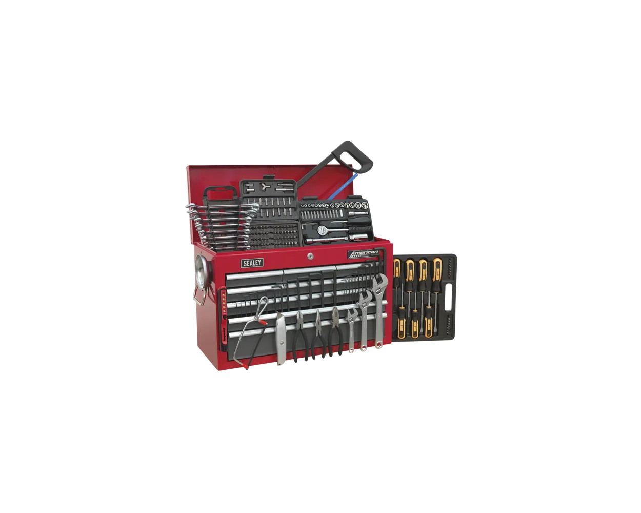 Sealey Topchest 9 Drawer with Ball Bearing Slides - Red/Grey & 205pc Tool Kit