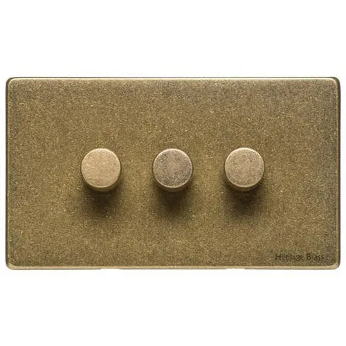 Vintage Range-Rustic Brass-3 Gang LED Dimmer (Compatible with LED Lamps)