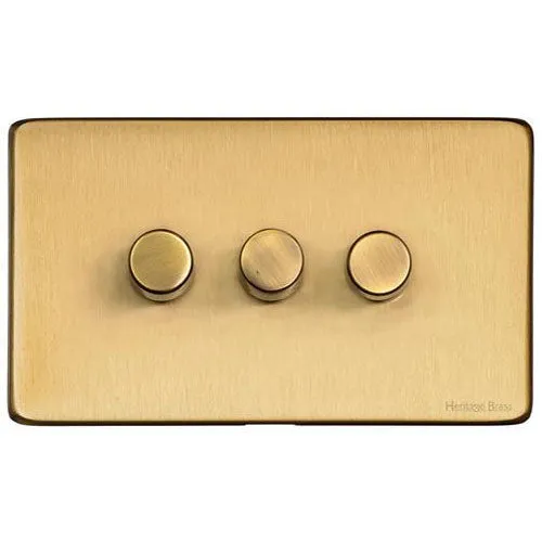 Studio Range-Satin Brass-3 Gang LED Dimmer (Compatible with LED Lamps)